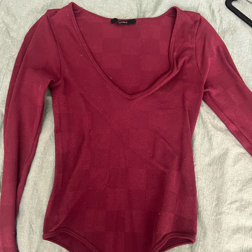 Forever 21 Deep Red V-Neck Bodysuit